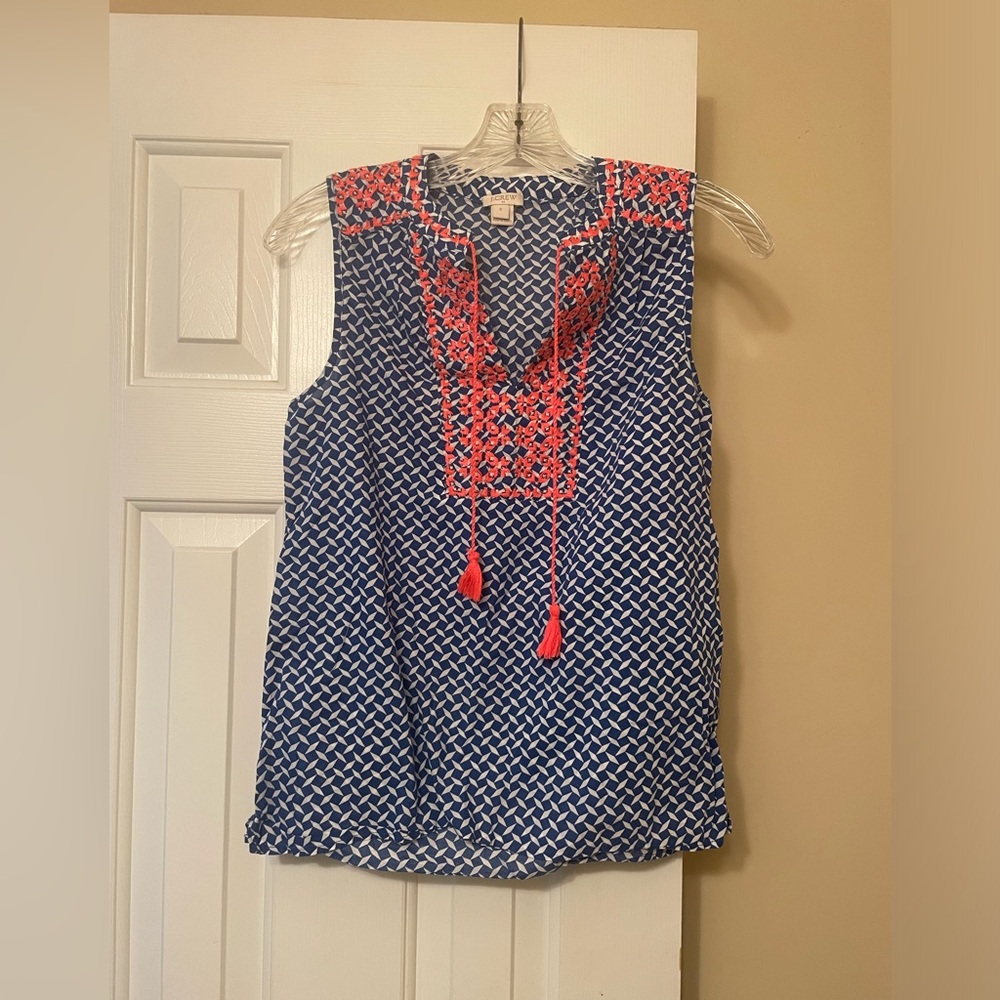 J.CREW Sleeveless Embroidered Tassel Blouse Womens 0